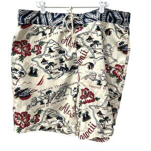 Vintage Nautica Mens Hawaiian Islands Print Swim Trunks Drawstring Waist Size 36